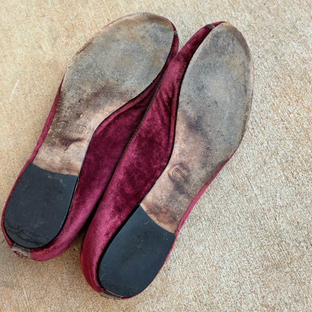 Coach Turnlock Burgundy Velvet Ballet Flats with Gold Accent - Picture 3 of 5